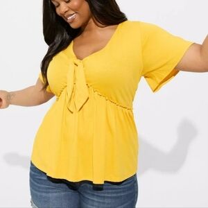 Torrid | NWT Vintage Jersey V-Neck Relaxed Tie Front Tee Golden Rod Size 00